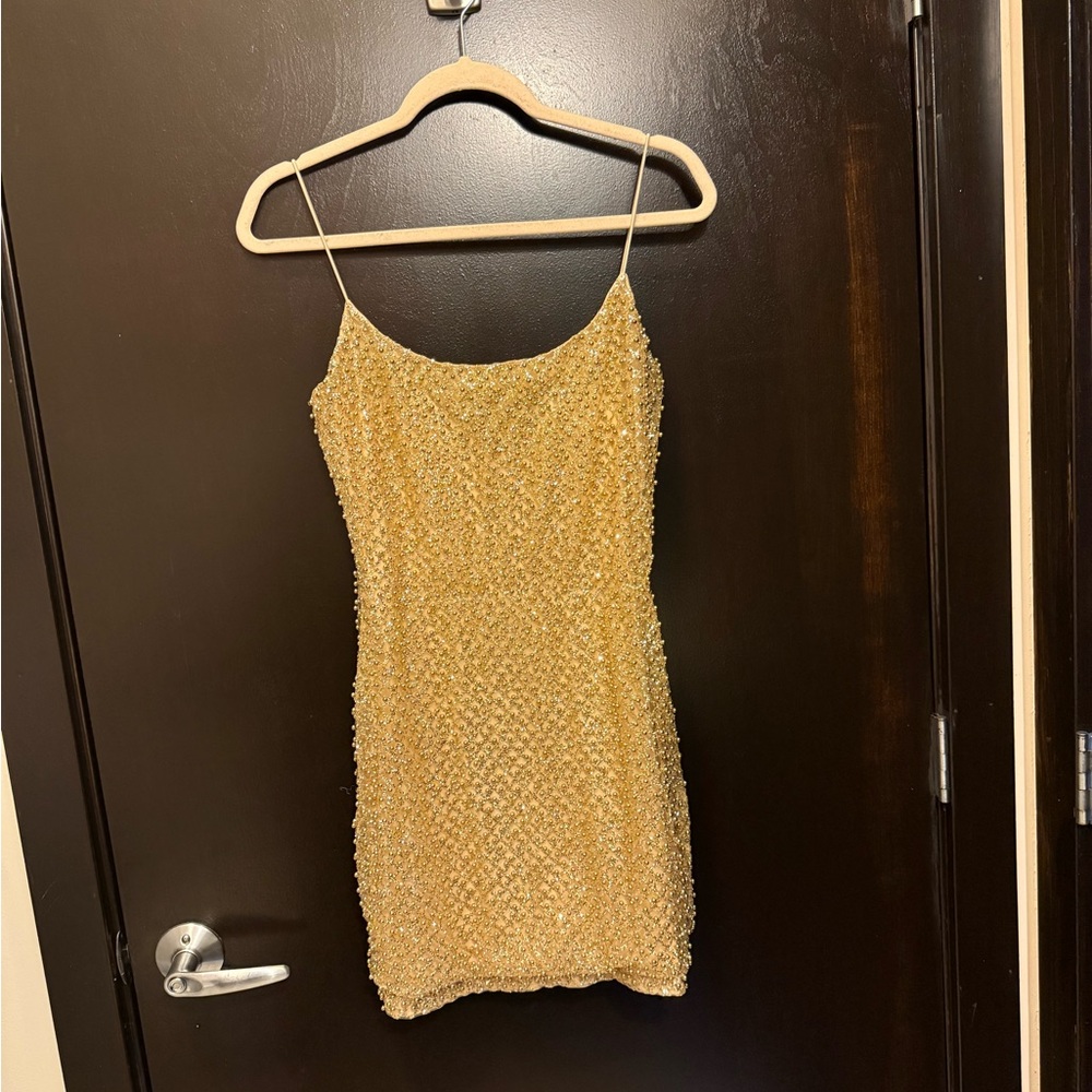 Embellished Mini Dress in Gold